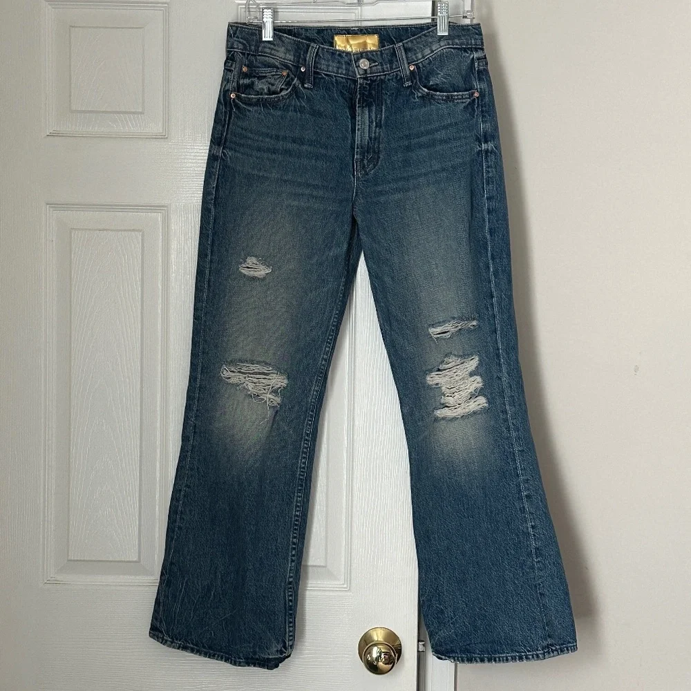 Mother Superior The Bookie Flood DILLIGAF Denim Size 28 Distressed Bootcut Mid - Picture 2 of 11